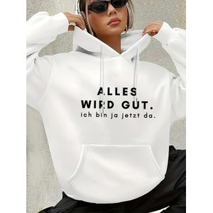 Sweat à capuche tendance pour femme avec la phrase "Tout se passera bien. Je suis là maintenant." Imprimé de lettres et poche kangourou, parfait pour un look décontracté en automne et en hiver.