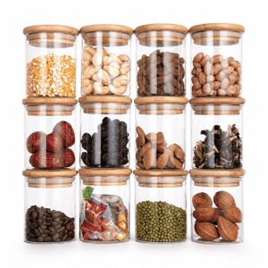 Ensemble de Récipients en Verre Borosilicate et Bois de Bambou - Étanchéité Maximale pour Épices et Graines