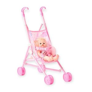 Poussette de poupée pour fille – design rose léger et pliable