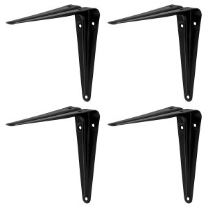 Lot de 4 - Support Étagère Métal Noir - Fixation Murale Robuste - Pour Salon, Cuisine, Garage