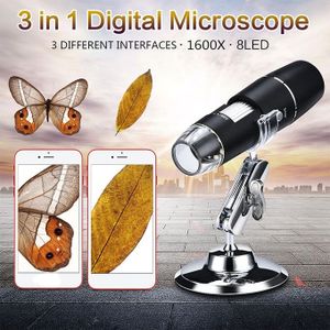 Generic Microscope numérique USB 1600X 8 LED avec support en métal à prix  pas cher