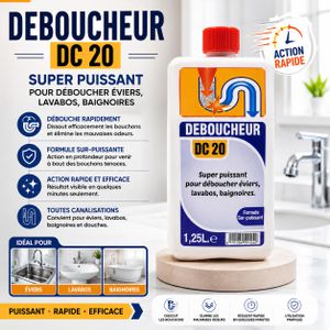 Nettoyant Canalisations Solution Dissolvante 1.25 Litres Traitement Anti Odour Évacuation Bouchée Siphon Cuisine Salle de Bain Baignoire Douche Bidet Évier Tuyau