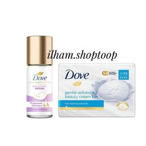 Dove Deodorant Roll-on 3% Niacinamide,X10 Omega 6(45ml)+Lot de 4 barres de savon exfoliante douce(90gX4)