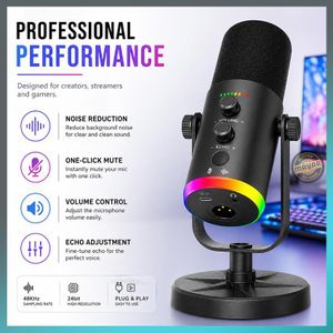 ميكروفون سطح المكتب USB طراز MC-PW12 مع دوران 360°، مراقبة بدون تأخير، التحكم في مستوى الصوت، تقليل الضوضاء وواجهة مزدوجة USB/XLR
