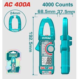 TOTAL Pince Ampèremétrique Numérique AC Professionnelle – Multimètre TRUE RMS 4000 Points