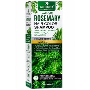 Georgina Beauty Rosemary Shampooing Colorant Cheveux Noir Naturel 400 ml, Couverture des Cheveux Blancs, Sans Ammoniaque