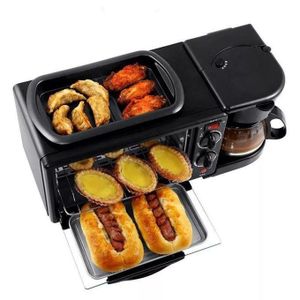 Machine à Petit Déjeuner 3-en-1 : Mini Four Électrique, Machine à Café & Grille-Pain - Station Multi-Fonction Compacte - Idéal pour Cuisine & Bureau