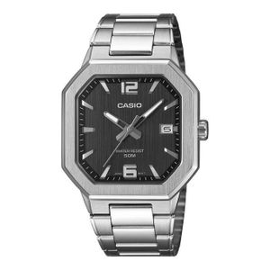 Casio MTP-B195D-1AV - Style contemporain avec une lunette octogonale texturée au fond noir avec dateur pour hommes - 