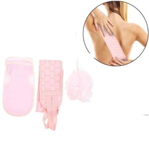 Kit exfoliant pour le corps, gant exfoliant et éponge, épurateur pour le dos rose bleu