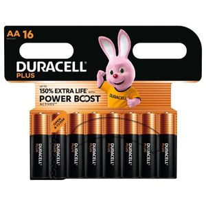 Duracell 16 Piles Batteries AA Plus 150% Extra life Power Boost (paquet de 16) 