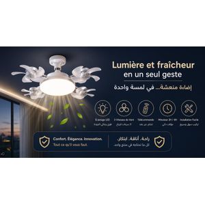 General Ventilateur plafond LED 2en1 – fraîcheur + lumière avec télécommande