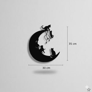 Tableau mural noir représente des chats sur un croissant de lune en bois MDF 30*35CM
