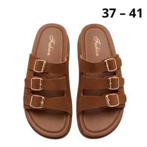 Sandales  Chic pour femmes Cuir Maron, bout ouvert, talon plateforme, parfaites pour les sortie et les tenues décontractées, sandales d'été