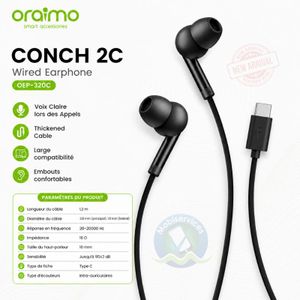 Oraimo CONCH 2C OEP-320C – Écouteurs Filaire USB Type-C avec Microphone HD, Son Clair et Confort Optimal