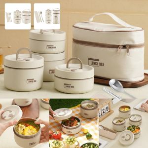 Boîte à lunch thermique avec cuillère et fourchette, portable, étanche, ensemble de conteneurs à lunch, collation étanche, 4 pièces