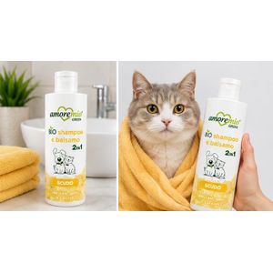 AmoreMio Bio Shampoing et Après-shampooing au Scudo 250 ml, chiens, chats et chiots/chatons 