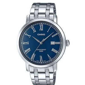 Casio MTP-E149D-2B - Montre classique au cadran bleu élégant associé à des index en chiffres romains et dateur pour hommes - 