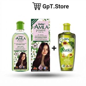 Dabur Amla  Huile Jasmin pour cheveux colorés-Nouveau et amélioré(200ml)+Huile Vatika enrichie à l'avocat mexicain(200ml)