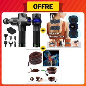 Pack Pistolet de Massage à Percussion + Multifonctions électrique Massage + Collier Cou Cervical Gonflable