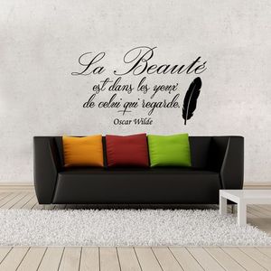 Autocollant Citation La Beauté est dans les yeux de celui qui regarde. selon oscar Stickers vinyle Décoration stick déco Noir CI 0050