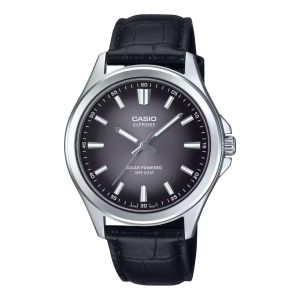 Casio Montre classique a alimentation solaire et verre saphire anti-rayures - Bracelet cuir noir - MTS-RS100L-1AV
