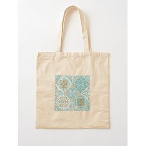 حقيبة يد قطن كلاسيكية بنمط البلاط المغربي باللونين الأخضر والبني