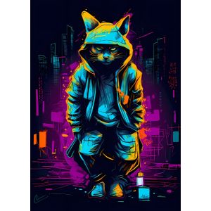 Cat cyberpunk neon art  Style 3 Poster Chambre Haute Qualité