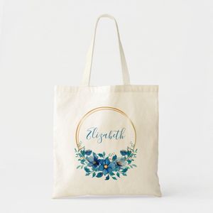 Blue and personalized gold floral tote Unique, haute qualité