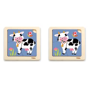 Lot de 2 Puzzles en Bois - Motif Vache 4 Pièces - Jouet Éducatif pour Bébés 18 Mois et Plus - Multicolore