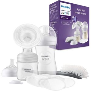 Philips Avent Kit allaitement avec tire-lait manuel simple, coussin souple et adaptatif, biberons de 260 ml et 125 ml, sans BPA, 4 coussinets d'allaitement jetables