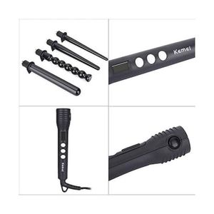 Kemei Bigoudi Professionnel 4 en 1, électrique Peignes capillaires Fer à friser en céramique boucleur, fer à onduler, outils de coiffage
