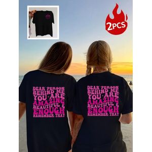 T-shirt Imprimé Lettres, Manches Courtes et Col Rond Décontracté pour l'Été & le Printemps, Vêtements pour Femmes