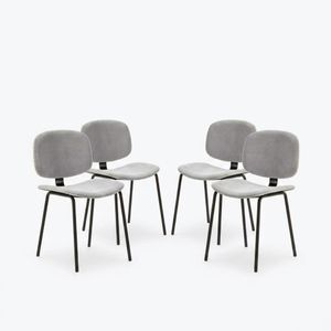 Dansmamaison.ma PACK ARUS – Lot de 4 Chaises de Salle à Manger en Velours Côtelé Gris & Métal Noir
