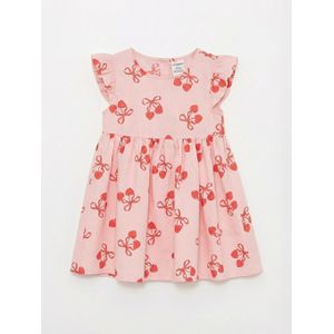 Lc Waikiki Girl's Poplin Dress With A Crew Neck And Print 
