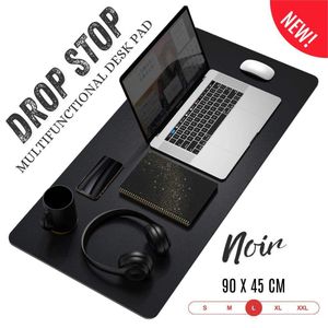 Drop Stop Tapis de souris en cuir extra large 90 x 45Cm, tapis de souris avec base en antidérapant, tapis de souris pour gamer, bureau et maison, Noir.
