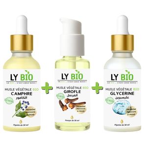 LY BIO PACK HUILE CAMPHREE 50ML - PIPETTE + HUILE GIROFLE 50ML - POMPE + HUILE GLYCERINE 50ml - PIPETTE