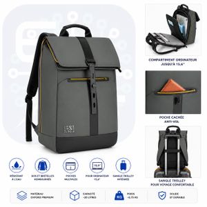 Sac à Dos Ordinateur Portable 15,6” Étanche avec Poche Antivol et Sangle Trolley – Grande Capacité