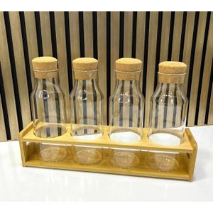 Kraft line Set de 4 Bouteilles en Verre avec Support en Bambou