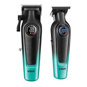 VGR  Kit-vgr Ensemble de tondeuse à cheveux professionnelle, kit de coiffure sans fil avec lame revêtue de céramique et de titane, tondeuse à cheveux professionnelle pour hommes avec écran LED, 10 sabots de guidage et 1 peigne