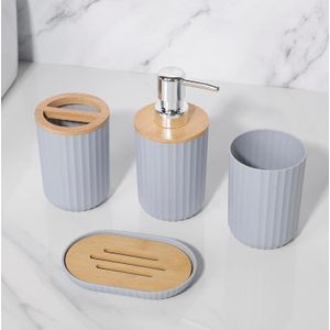 Set Salle de Bain 4 Pièces – Accessoires Gris Modernes pour Organisation
