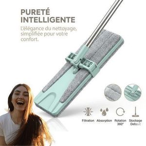 Serpillère Microfibre 43,2 cm – Nettoyage Humide & Sec avec Manche en Acier Inoxydable