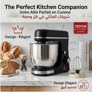 Kenz Robot Cuisine Pétrin avec 8 vitesses 1300W + Bol 5L en Inox Noir.