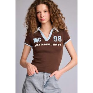 Defacto Slim Fit Polo Collar Printed Ribana Short Sleeve T-Shirt