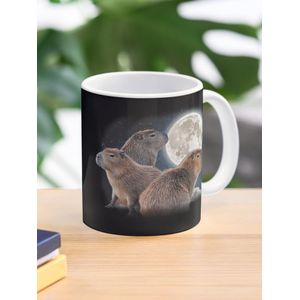 Trois capybaras et lune Funny Capybara Humour Parodie Mug classique