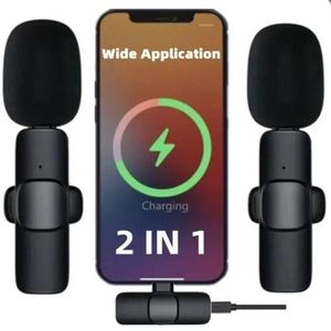 Double Microphone K-9 Cravate sans fil statique Type-C (Fonctionne sur Téléphone Android) pour Diffusion direct, Vlog, enregistrement Audio/Video (Annulation de bruit) Fréquence 2.4GHz