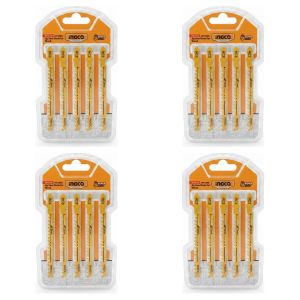 Ingco Lot de 4 - Lames de Scie Sauteuse - HCS pour Bois - Pack de 5 - 74mm