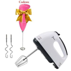 Batteur électrique 7 Vitesses à 2 Fouets & 2 Crochets + Batteur à main Cadeau