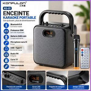 Konfulon KG-01 Enceinte Bluetooth Portable 30W avec Micro Sans Fil + Télécommande Haut-Parleur Karaoké Rechargeable