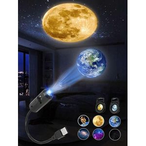 Projecteur LED Spatiale Portable USB - Lampe de Projection Lune, Terre et Galaxie avec Tête Flexible à 360° - Veilleuse Ambiance Astronomique pour Chambre et Décoration