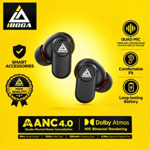 iboga Écouteurs TWS sans fil ANC 4.0, Quad Mic, Dolby Atmos, audio Hi-Fi et jusqu'à 6 h d'écoute